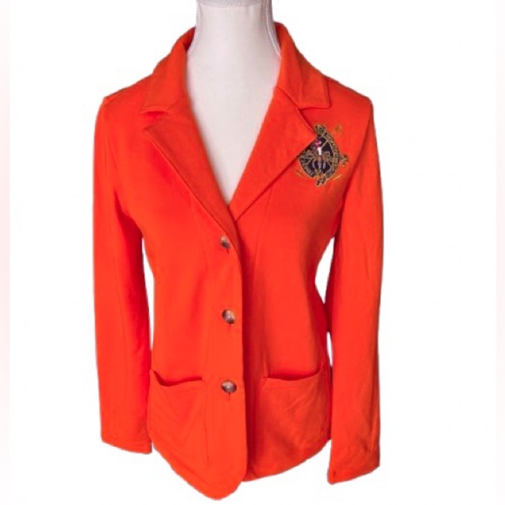 NWT Ralph Lauren Equestrian Polo Crest Blazer Orange Red Logo Jacket Horse Logo